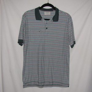 Mens' Linksoul Blue Salmon Pink Striped Polo Shirt Size Medium